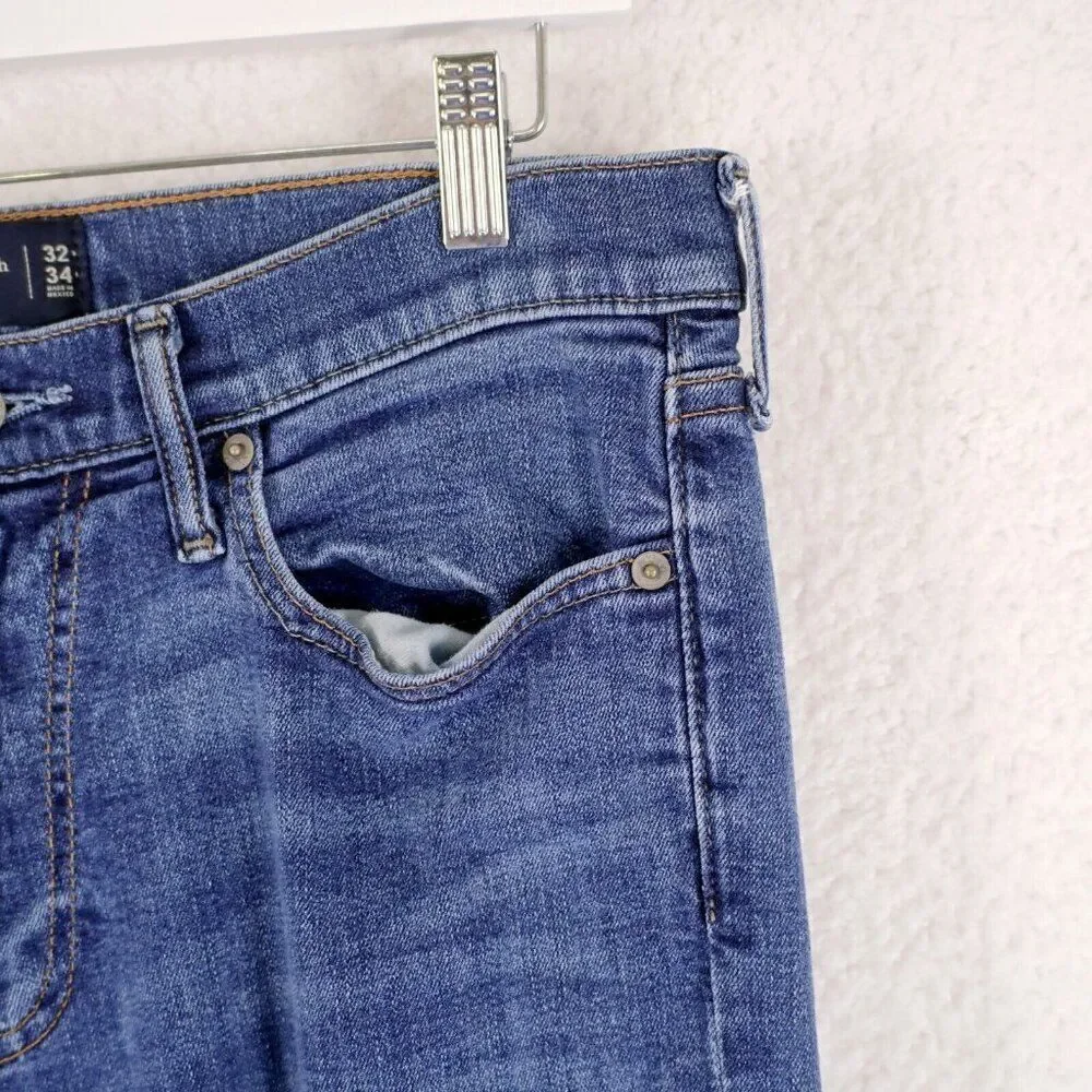 Abercrombie & Fitch Straight Stretch Blue Wiskering Denim Jeans Mid Rise 32/33 T